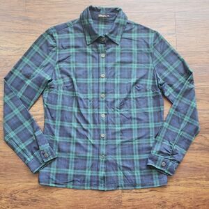 J McLaughlin Womens Blue Green Plaid Chic Feminine Preppy Trendy Shirt Size M